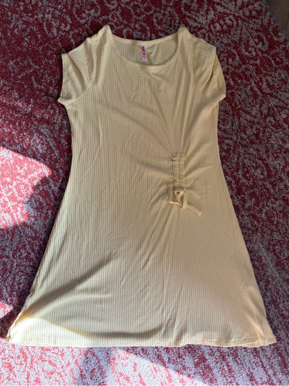 fabkids Light Yellow Ribbed Short Sleeve Dress